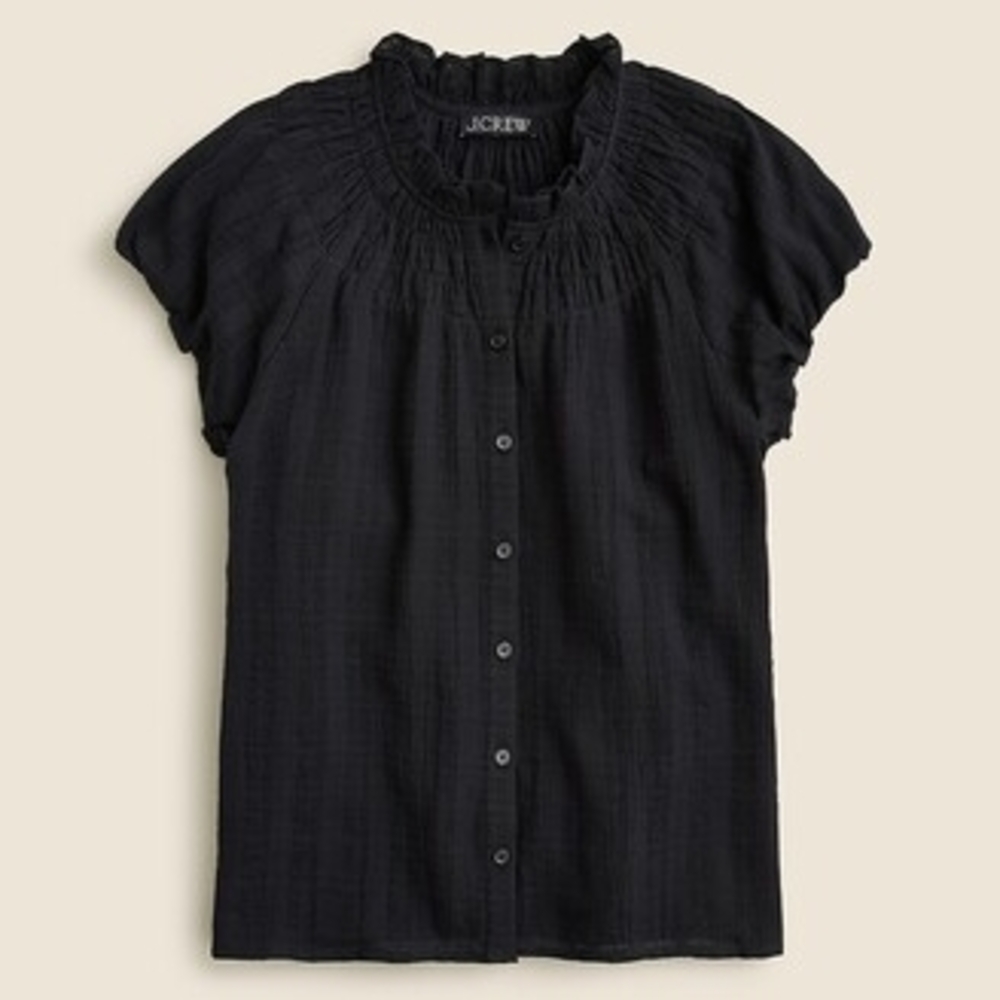 J. Crew Black Smocked Cap Sleeve Blouse